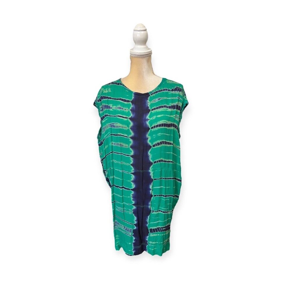 Raquel Allegra Green and Navy Tie-Dye Mini Dress
